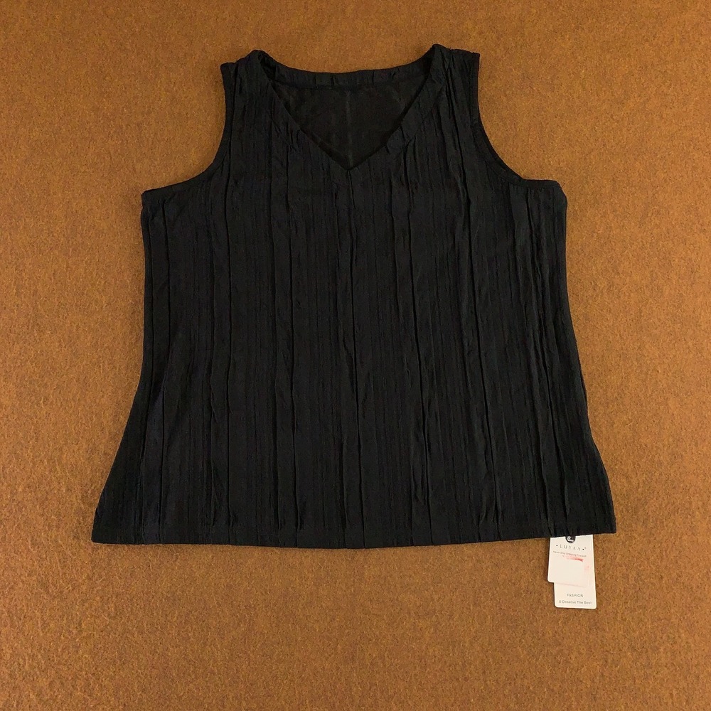 Luyaa Womens Size XL Black Textured V Neck Tank Top NWT
